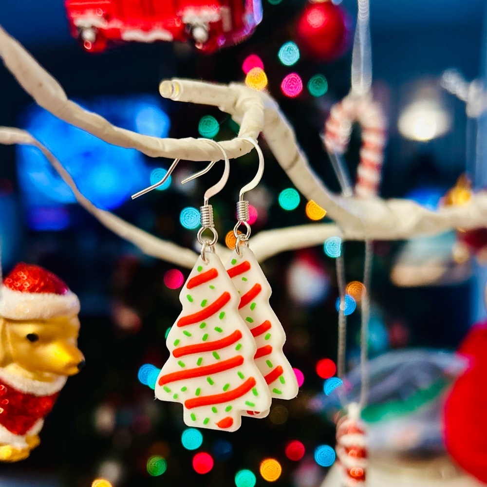 Christmas Tree Earrings - 3D Printed - home made